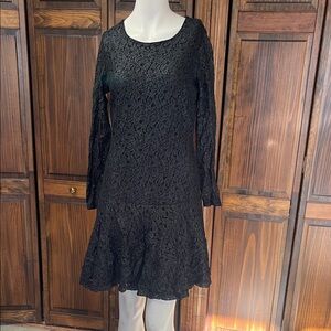 Covington Black Shimmer Long Sleeve Lace Drop Waist Dress Sz 10